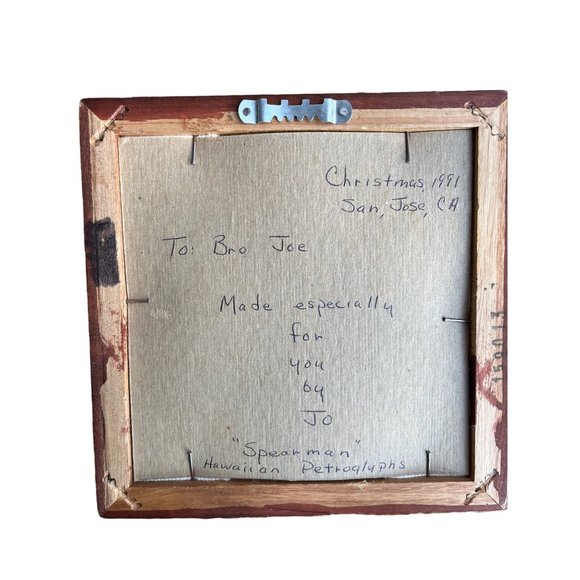 Hawaiian Petroglyphs Spearman Cross Stitch 1991 Hand made Framed 6 x 6 - Picture 3 of 3